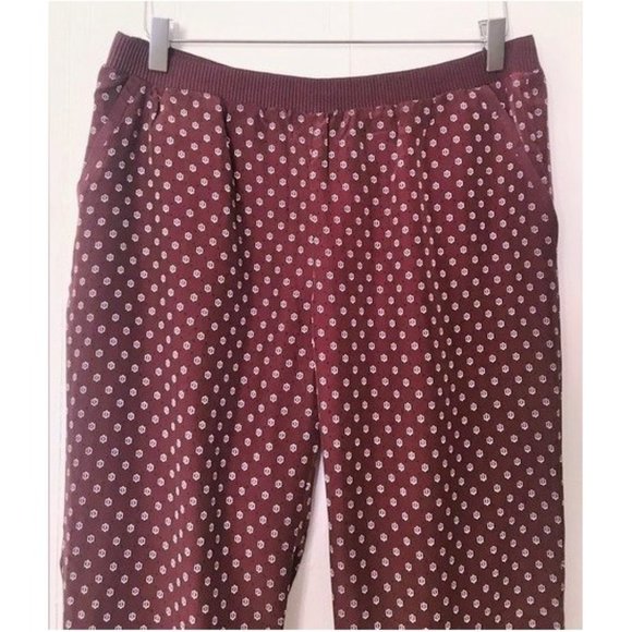 H&M BURGUNDY RED WHITE ICON PRINT SILKY PANTS SIZE 12 NWT - Picture 3 of 10